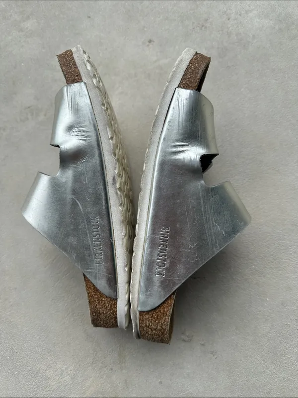 Birkenstock Arizona Silver Leather‎ Sandals size 6 - Image 5