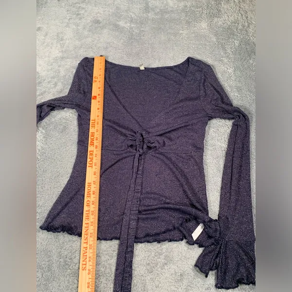 Free people intimately say when Long Sleeve Top ruffle sleeves blue metallic - Image 7