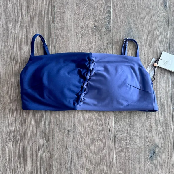 Calia Swim Looped Front Bikini Top Open Back Blue Colorblock Small NEW - Image 2