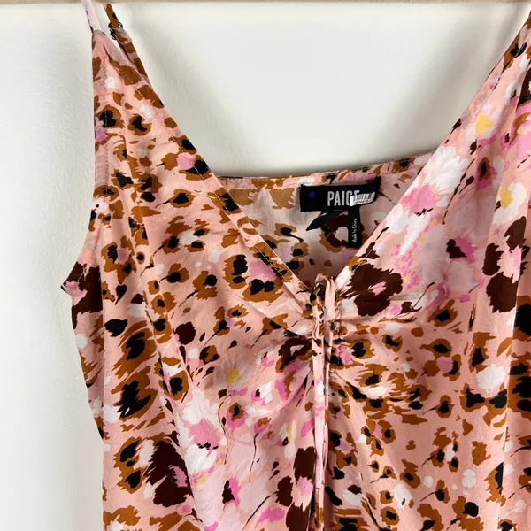 Paige Cicely Silk Camisole Leopard Floral Cinch Front Pink Tan Small - Image 4