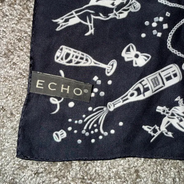 Echo Scarf Women OS Black Excellent Silk Champagne New Years Eve‎ Party Print - Image 2