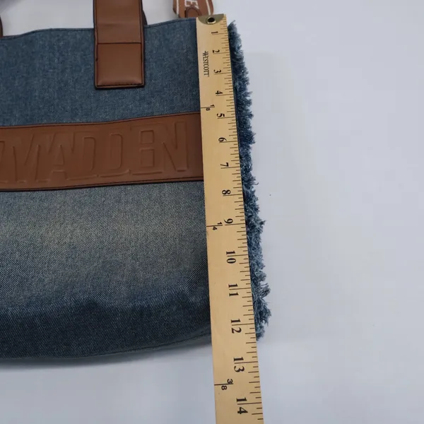 Steve Madden Tote Bag Women Blue Denim Frayed Log Large Satchel - Image 3