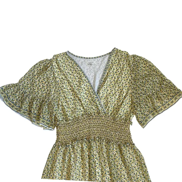 Max Studio Yellow Floral Smocked Waist Tiered Flutter Sleeve Mini Dress‎ NWT - Image 3