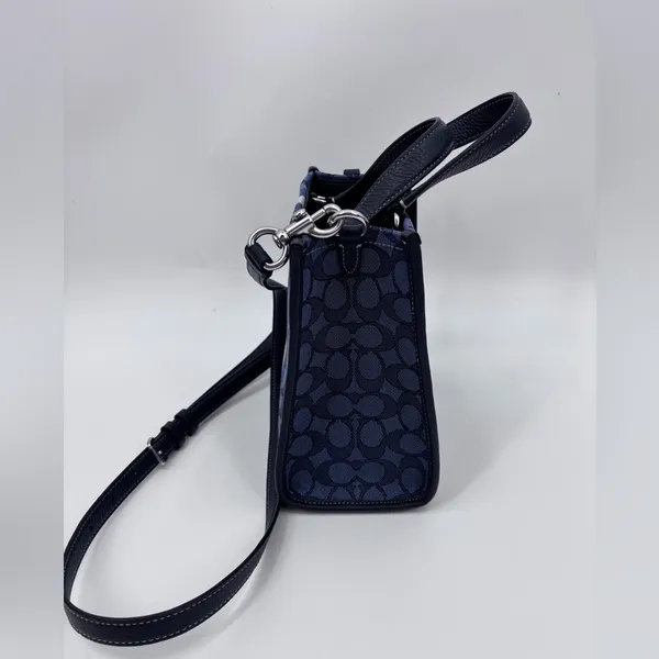 Coach Navy Signature Canvas Mini Satchel with Stripe - Image 4