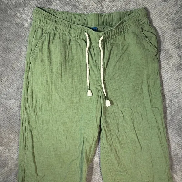 Old Navy XL Green Crinkle Gauze Wide Leg Crop Pants 100% Cotton Lagenlook Goblin - Image 4