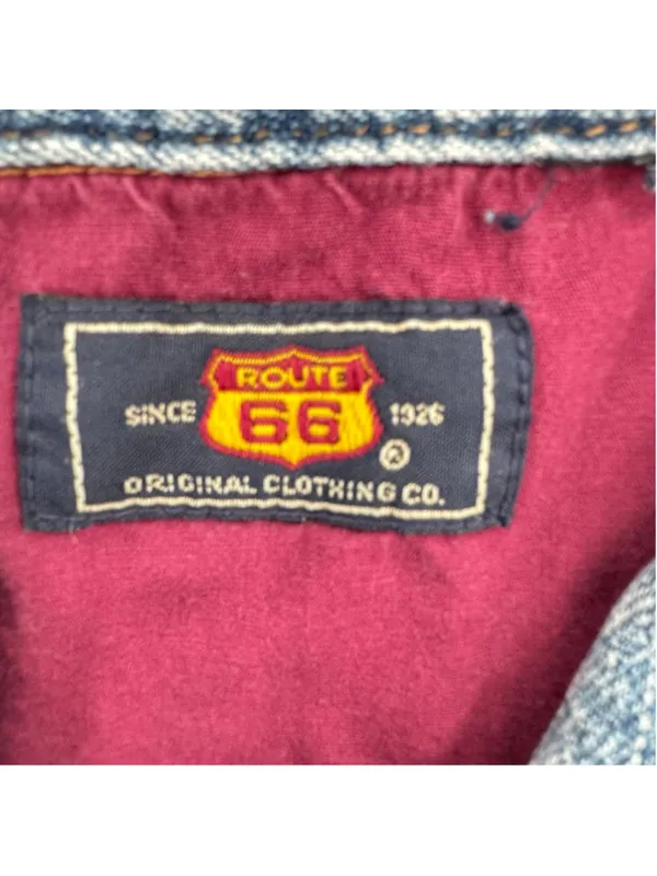 Vintage 90s Denim Western Shirt Pearl Snaps Route 66 Cowgirl Rodeo Country Large - Image 9