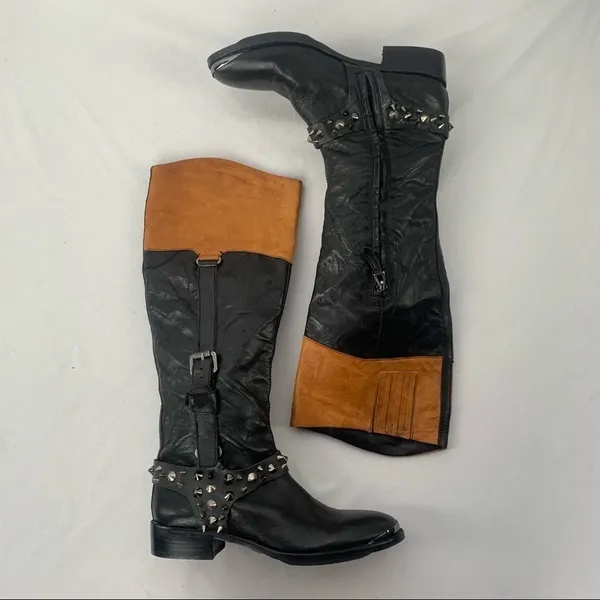 Sam‎ Edelman Park Knee High Leather Boots in Black Saddle Size 6.5 - Image 3
