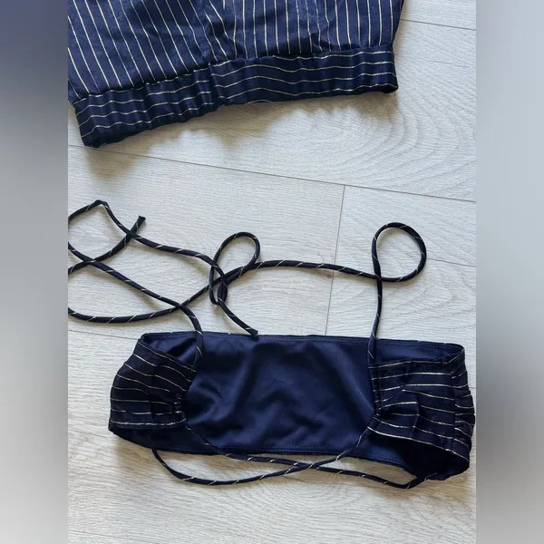 Lucy in the Sky, Navy Blue,Gold Striped Wide Leg Pants Two piece Set Sz S - Image 7
