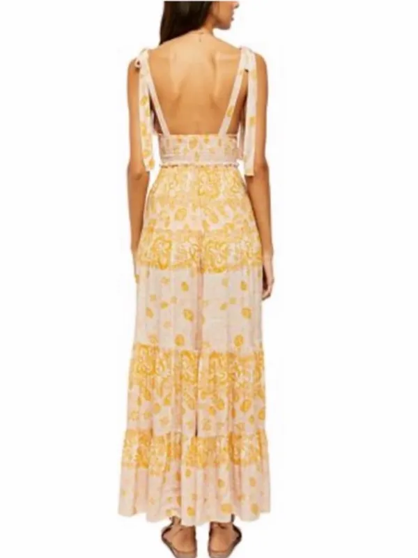 Free People Let's Smock About It Floral Print Maxi Dress In Ivory Combo Small - Image 4