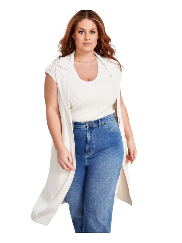 NWT Nina Parker Clasp-Front Duster Vest 323-B178W Winter Oat Off White 3X - Image 3