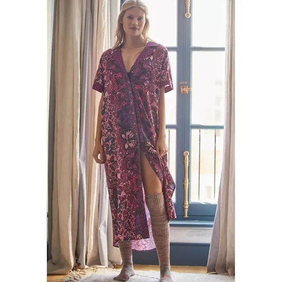 Alexandra Farmer ANTHROPOLOGIE Whimsy Flannel Sleep Dress Floral Butterfly M - Image 4