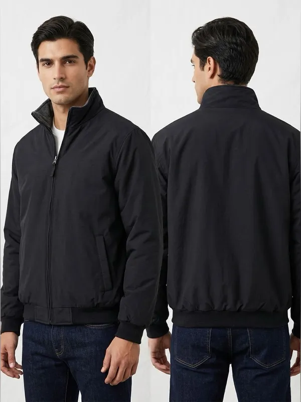 Y2K 2000s Faded Glory Men's Black Fleece-Lined Utility Bomber Jacket Size M⁠ - Image 2