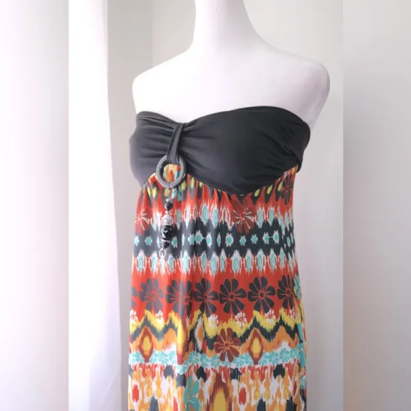 Drama Gold Multicolor Beaded Bandeau Maxi Dress - Image 4