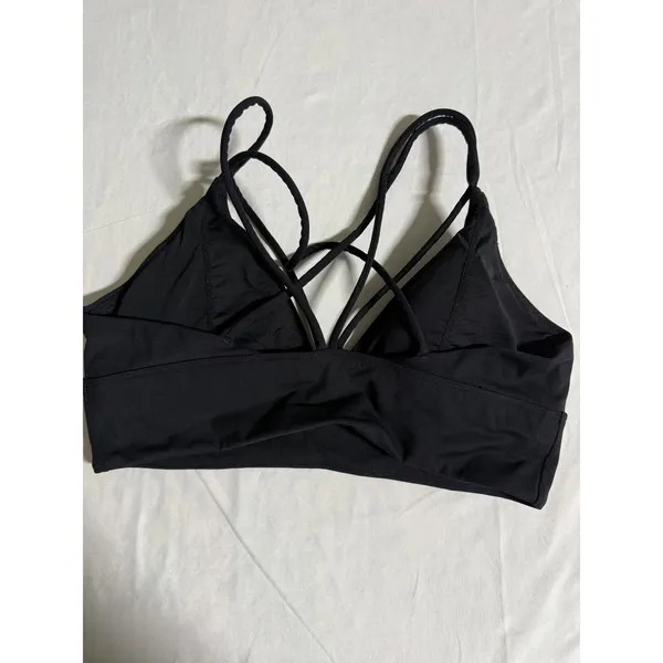 Black Strappy Back Sports Bra V-Neck Bralette Yoga Top Size Large - Image 2