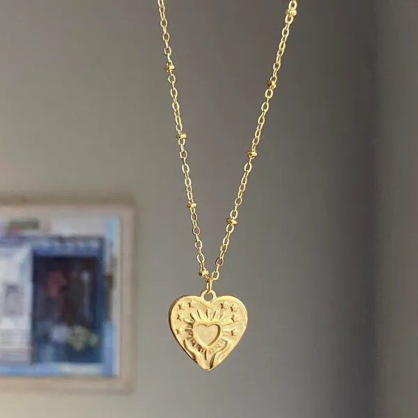 Handmade gold tone stainless steel celestial whimsical boho heart necklace🌟 - Image 2