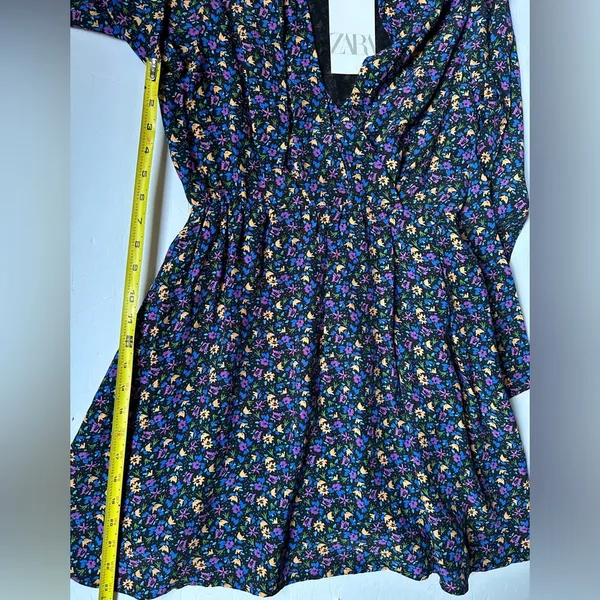 Zara Mini‎ Dress | Boho Floral Print | Women’s XS | Shoulder Pads | Long Sleeve - Image 11