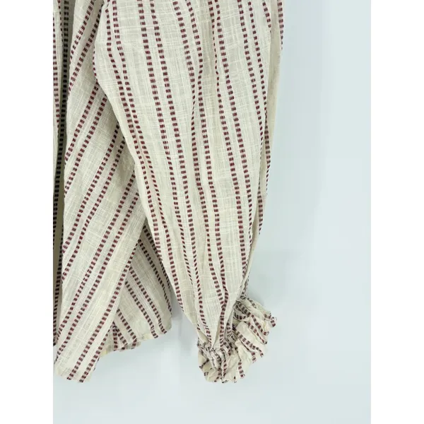 Elizabeth and James Blouse Womens Small‎ Ivory Burgundy Pintuck Peasant Top Boho - Image 5