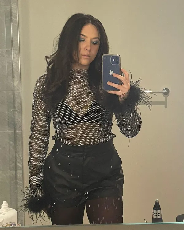 Sheer Feather Rhinestone Top Black - Image 4