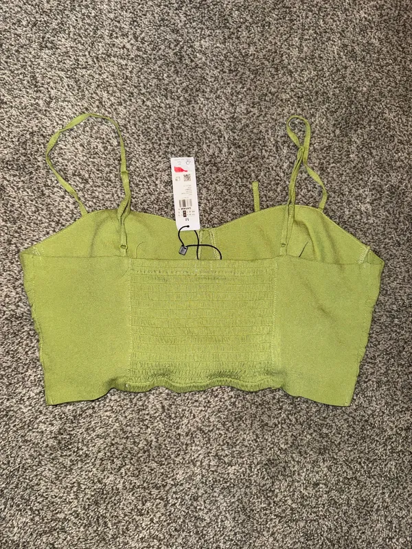 Garage Lime Green Corset-Style Ruched Tie-Front Crop Top - Image 3