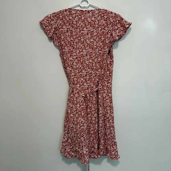 Abercrombie Orange Floral Wrap Mini Ruffle‎ Dress Size Small - Image 5