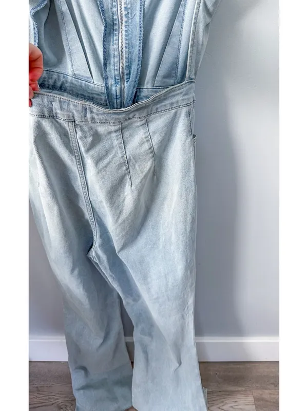 Free People We the Free CRVY 2nd Ave One Piece Denim Jumpsuit - Image 13
