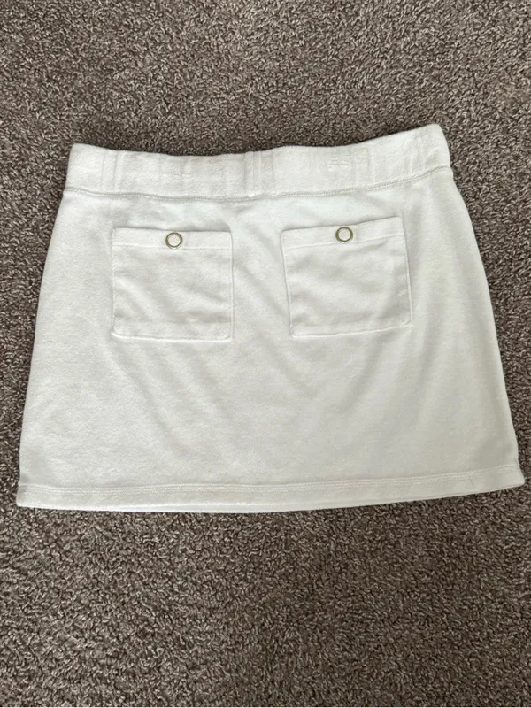 Y2K Tommy Hilfiger White Terry Cloth Mini Skirt Small Drawstring Logo - Image 5