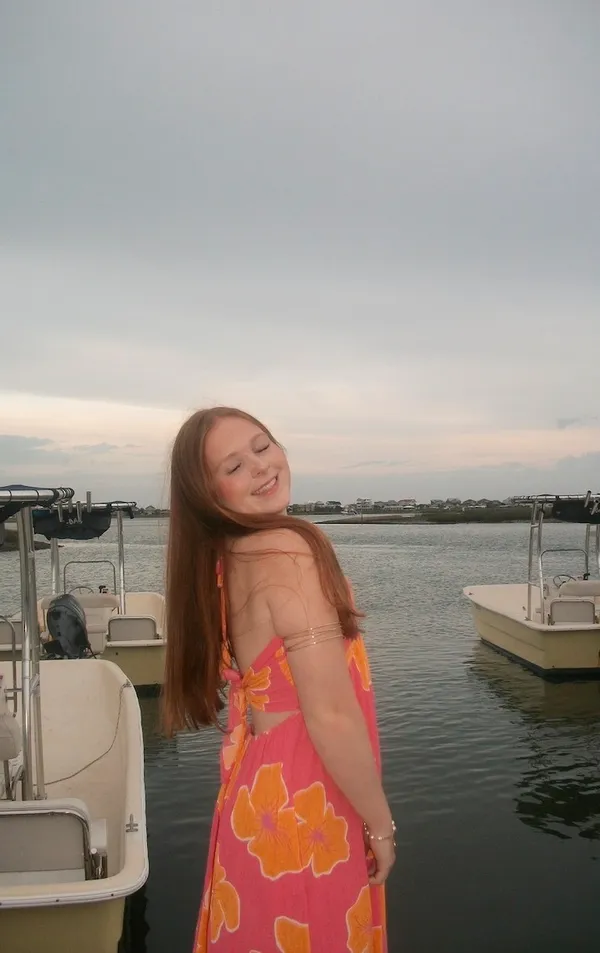 Pink and Orange Hibiscus Dress - Image 3