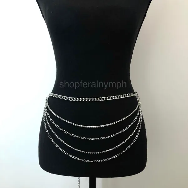 Y2K Glam Silver Rhinestone Draped Chain Belt, Fits 18–42 Inches, X7GA1196 - Image 2