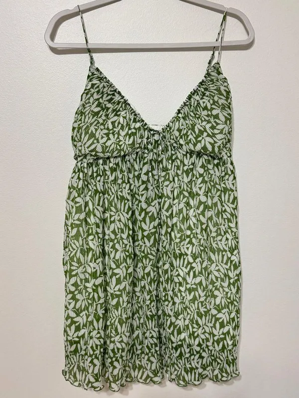 Abercrombie & Fitch Floral Babydoll Plisse Ruched Mini Dress Size Large Petite - Image 2