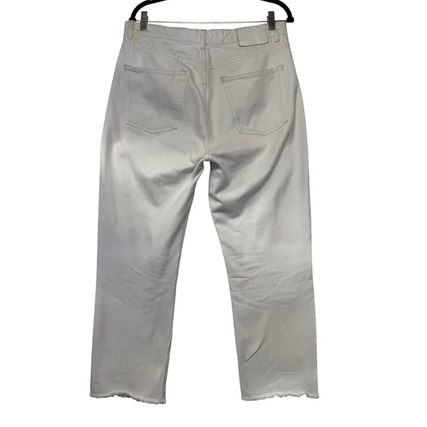 Zara Women Off White High Waisted Straight Leg Raw Hem Jeans Size 10 - Image 5