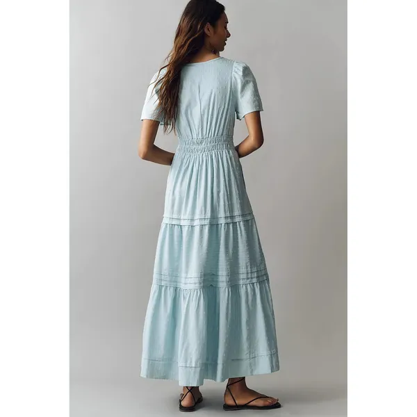 Anthropologie Somerset Maxi Dress Corydalis Blue Lurex Swiss Dot Tiered Size M - Image 3