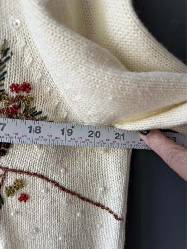 Heirloom Collectibles Christmas Collection XL Cream Knit Cardigan with Cardinal/ - Image 9