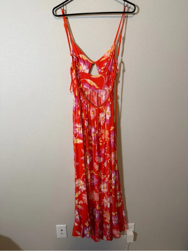 Free People Wisteria Maxi Dress XS $148 vibrant orange pop combo floral print - Image 4