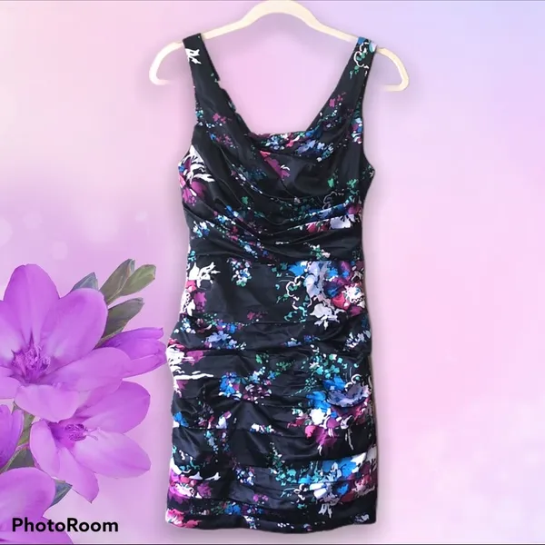 EXPRESS Draped Floral Cocktail Dress Sz 2 - Image 9