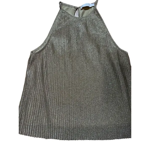 Mango women’s Gold Silver‎ Textured shimmer metallic tank blouse sz M - Image 5