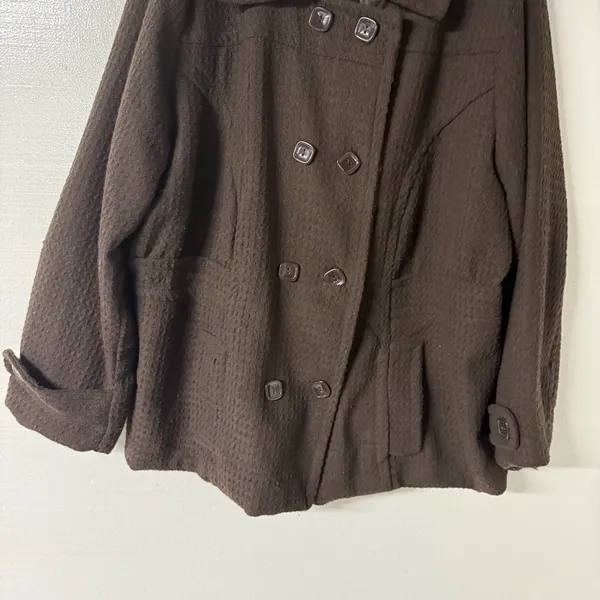 Ashley Stewart Coat Women Plus Size 26 Brown Textured Square Button Wool Blend - Image 4