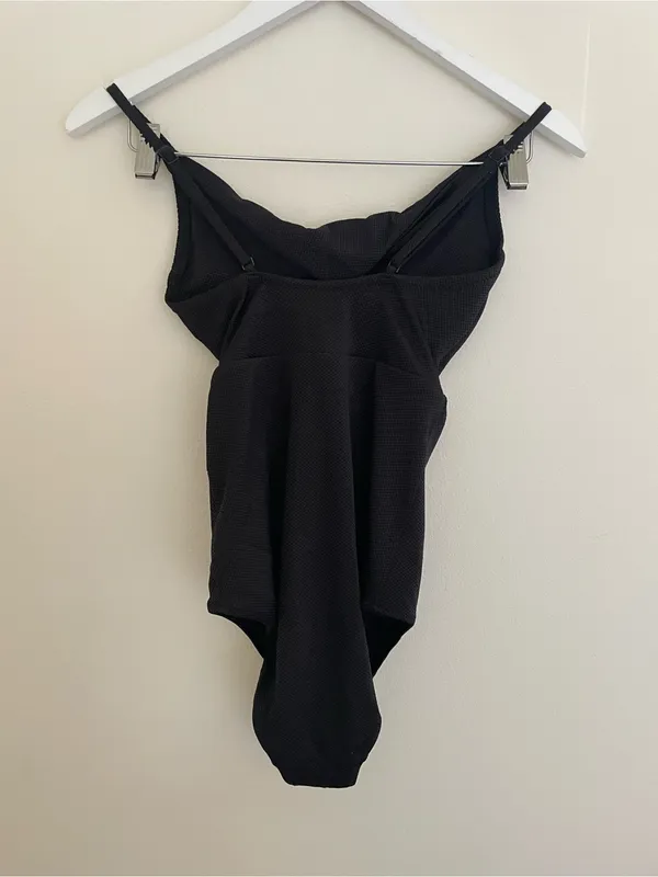 Aerie Shine Pique Twist Scoop Black Cutout One Piece Swimsuit Small Long - Image 5