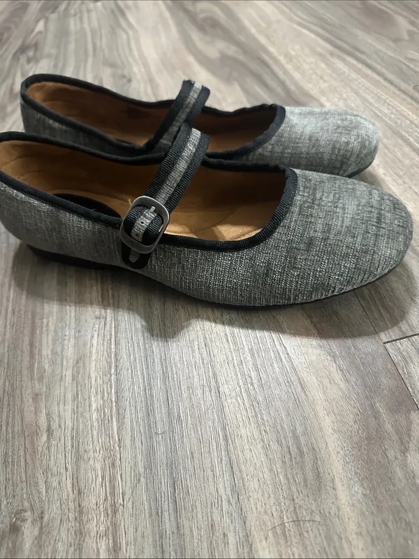 Gray Mary Jane Flats with Buckle Strap - Women's Classic Ballet Flat - Image 5