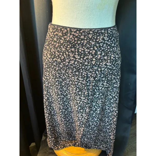 Arizona Jean‎ Co Black Ditsy Floral Midi Skirt Side Slit Rayon Size Medium - Image 9