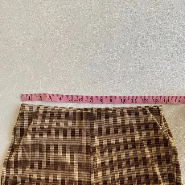 Stitch & Pine Brown Plaid Flare Pants Women’s Small Retro Stretch - Image 7