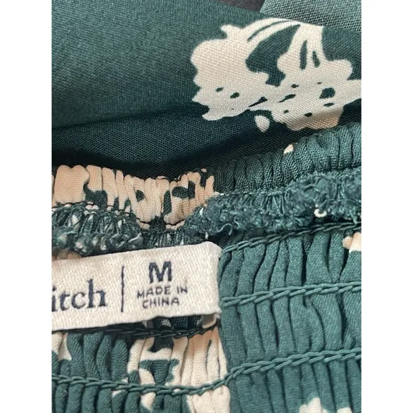Abercrombie & Fitch Milkmaid Floral Top Green Cottagecore Puff Sleeve Smocked M - Image 6