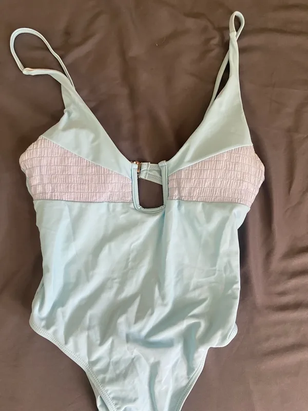 Light Blue One-Piece Swimsuit with Front Accents - Image 9