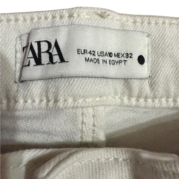 ZARA White Wide Leg High Rise Jeans w/ Raw Hem Sz 10 Y2K Street-style Minimalist - Image 4