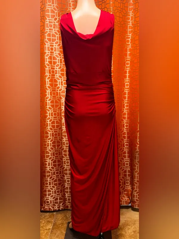 SHEIN Red Satin Ruched Twist Bust Maxi Dress Large NWOT - Image 4