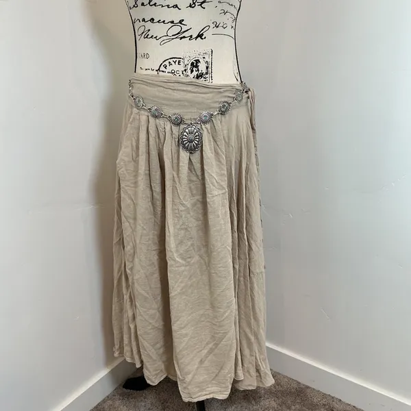 Free People Maxi Skirt Gauze Beige Boho Bohemian Festival Flowy Sz L - Image 4