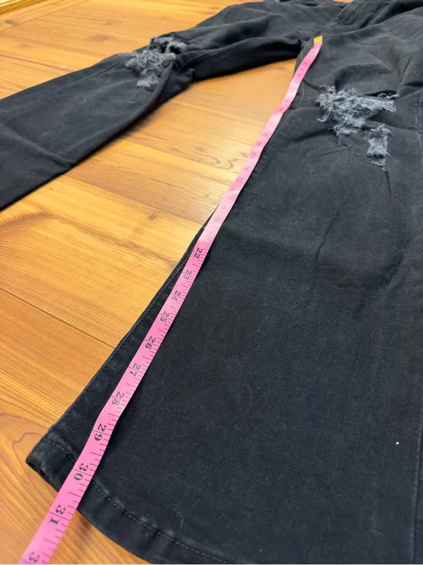 rue21 Black High-Rise Distressed Flare Jeans Women’s Size 31 Super Stretch Goth - Image 7