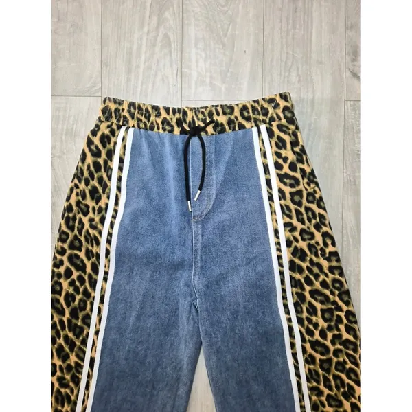Y2K Baggy Pants Leopard-Trim Blue Joggers - Women's Medium - Image 4