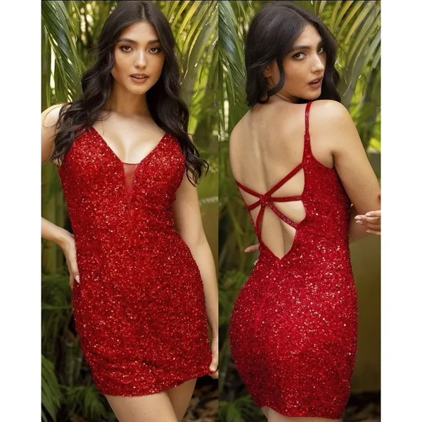 Primavera Couture 3572 Sz 2 Red Cocktail Formal‎ Dress Short Sequin Homecoming - Image 12