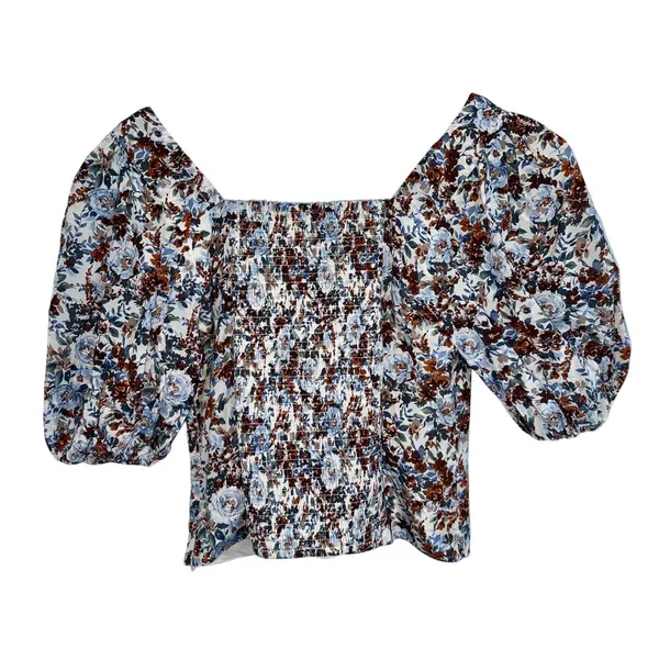 Abercrombie & Fitch White Floral Smocked Puff Sleeve Blouse Top Women Size Small - Image 2