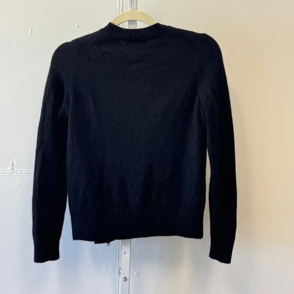 AQUA 100% Cashmere Crewneck Sweater Side Zip Detail Women's Small Black Casual - Image 2